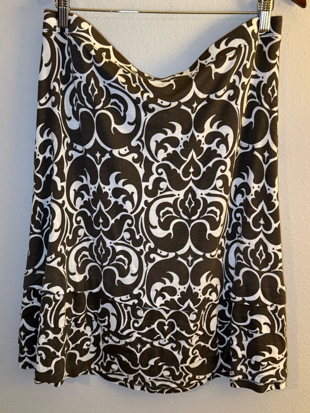 INC International Concepts Olive Green and White A-Line Patterned Skirt